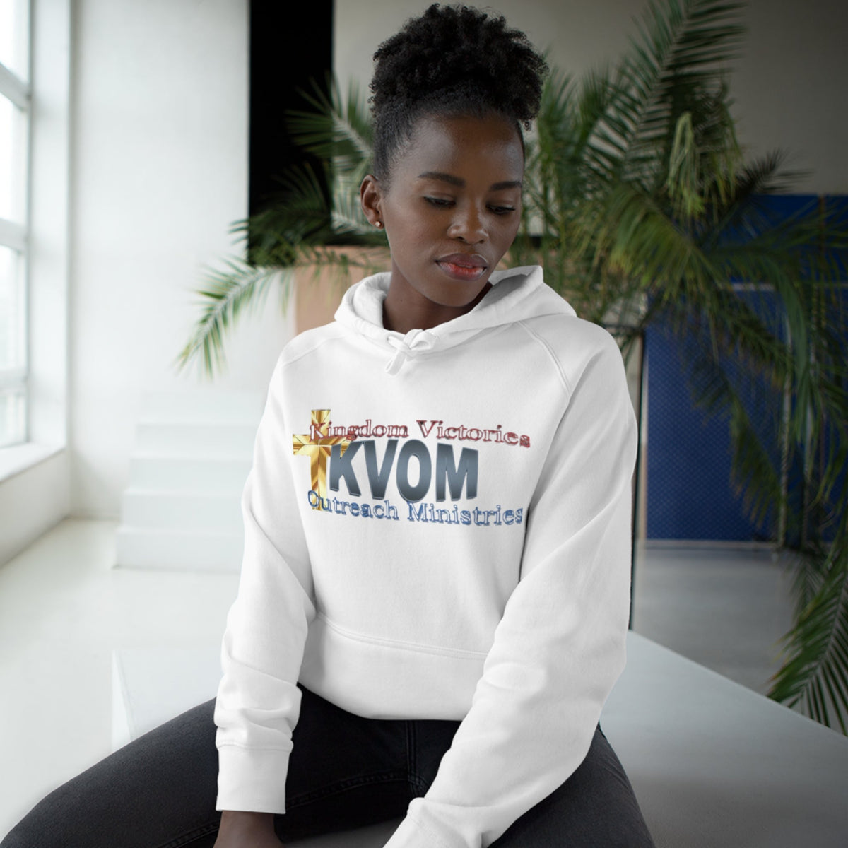 KVOM Logo Unisex Relaxed Fit Hoodie, Blue Logo-KVOM