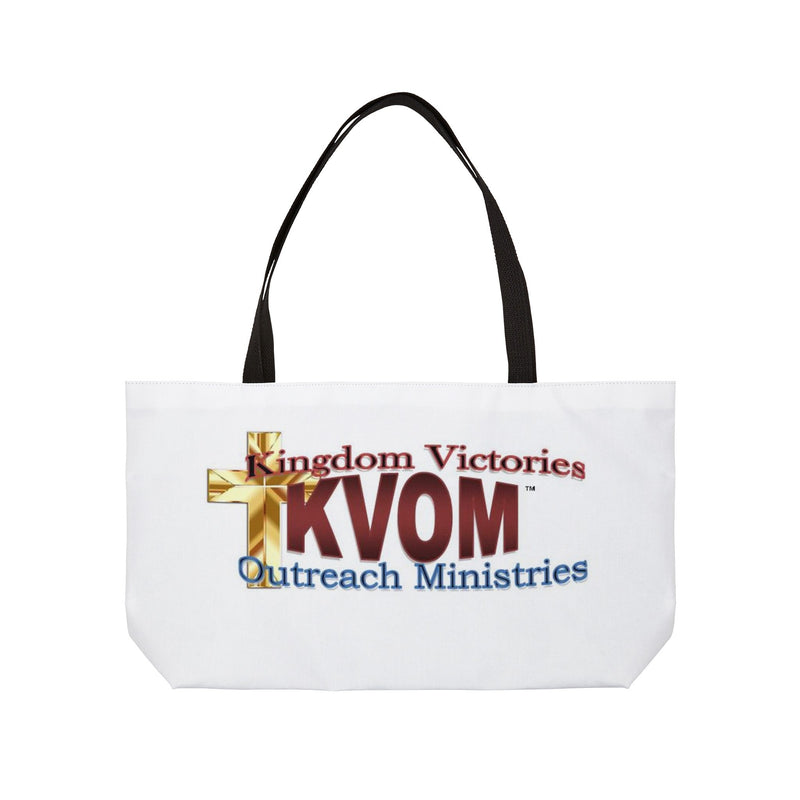 KVOM Logo Weekender Tote Bag, White, Moses Temple Colored Logo