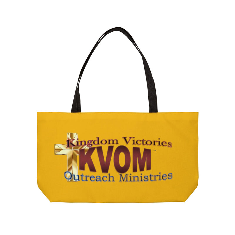 KVOM Logo Weekender Tote Bag, Yellow Gold, Maroon Logo