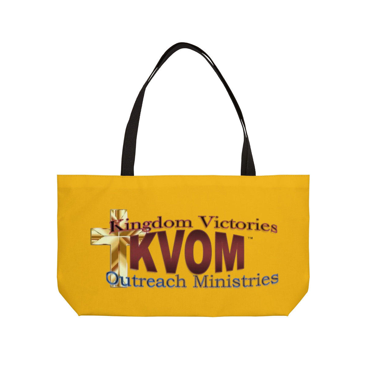 KVOM Logo Weekender Tote Bag, Yellow Gold, Maroon Logo