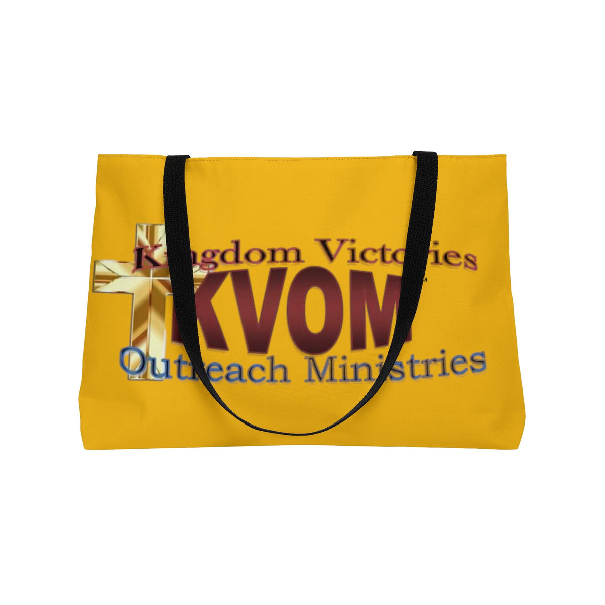 KVOM Logo Weekender Tote Bag, Yellow Gold, Maroon Logo