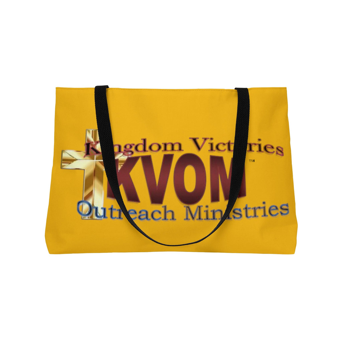 KVOM Logo Weekender Tote Bag, Yellow Gold, Maroon Logo