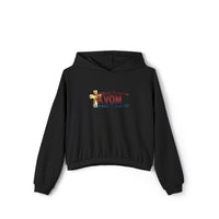 KVOM Logo Women's Cinched Bottom Hoodie, Black, Moses Temple Colored Logo-KVOM