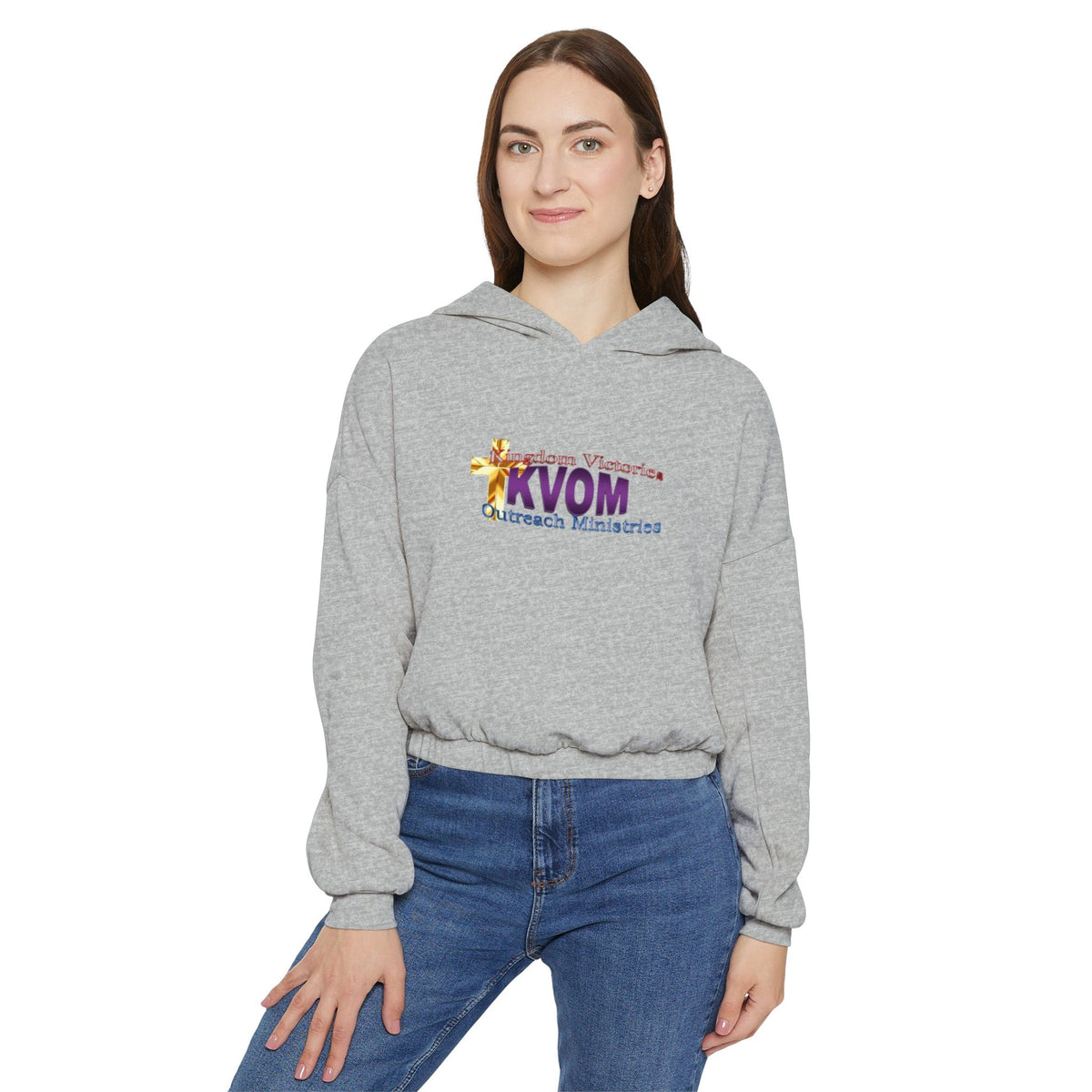 KVOM Logo Women's Cinched Bottom Hoodie, Moses Temple Colored Logo-KVOM