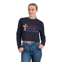 KVOM Logo Women's Cropped Sweatshirt, Black, Moses Temple Colored Logo-KVOM