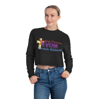 KVOM Logo Women's Cropped Sweatshirt, Black, Moses Temple Colored Logo-KVOM