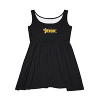 KVOM Logo Women's Skater Dress, Black, Yellow Gold