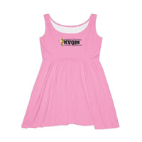 KVOM Logo Women's Skater Dress, Bubble Gum Pink, Black Logo