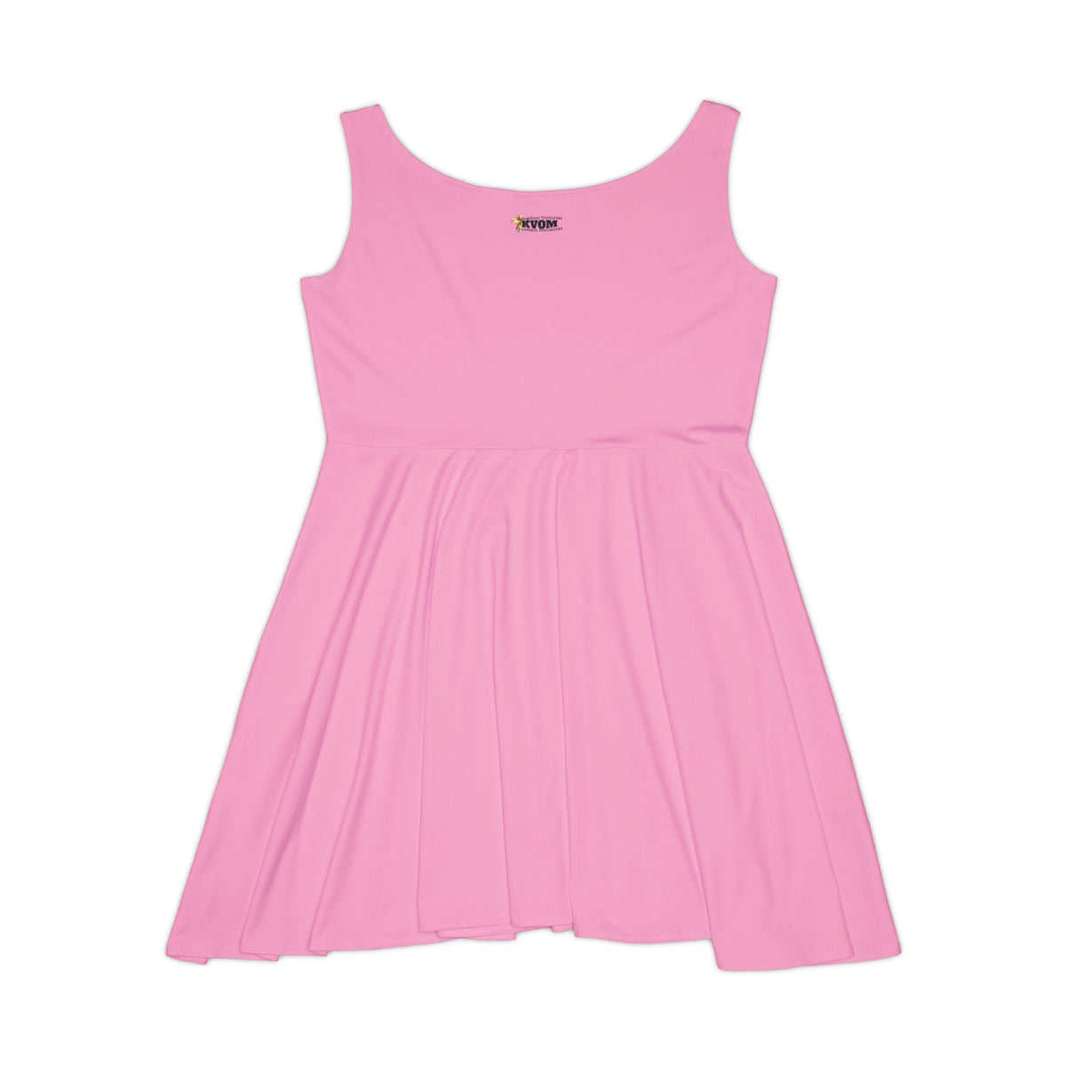 KVOM Logo Women's Skater Dress, Bubble Gum Pink, Black Logo