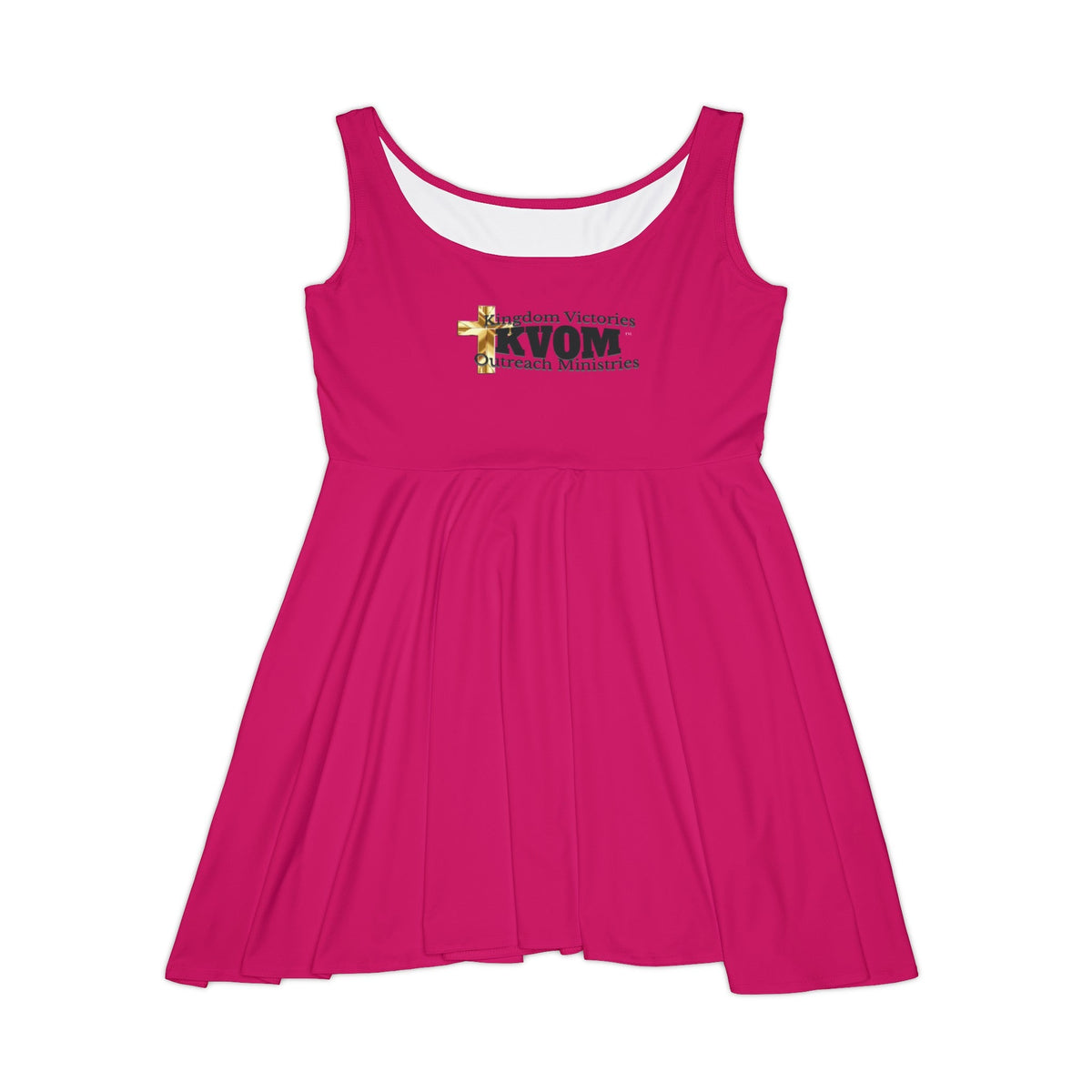 KVOM Logo Women's Skater Dress, Deep Pink, Black Logo