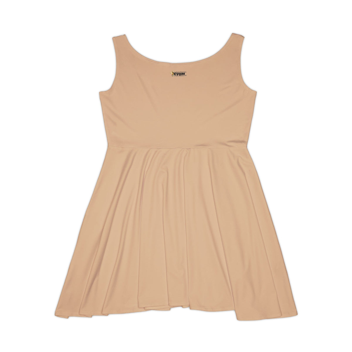 KVOM Logo Women's Skater Dress, Khaki Tan, Black Logo