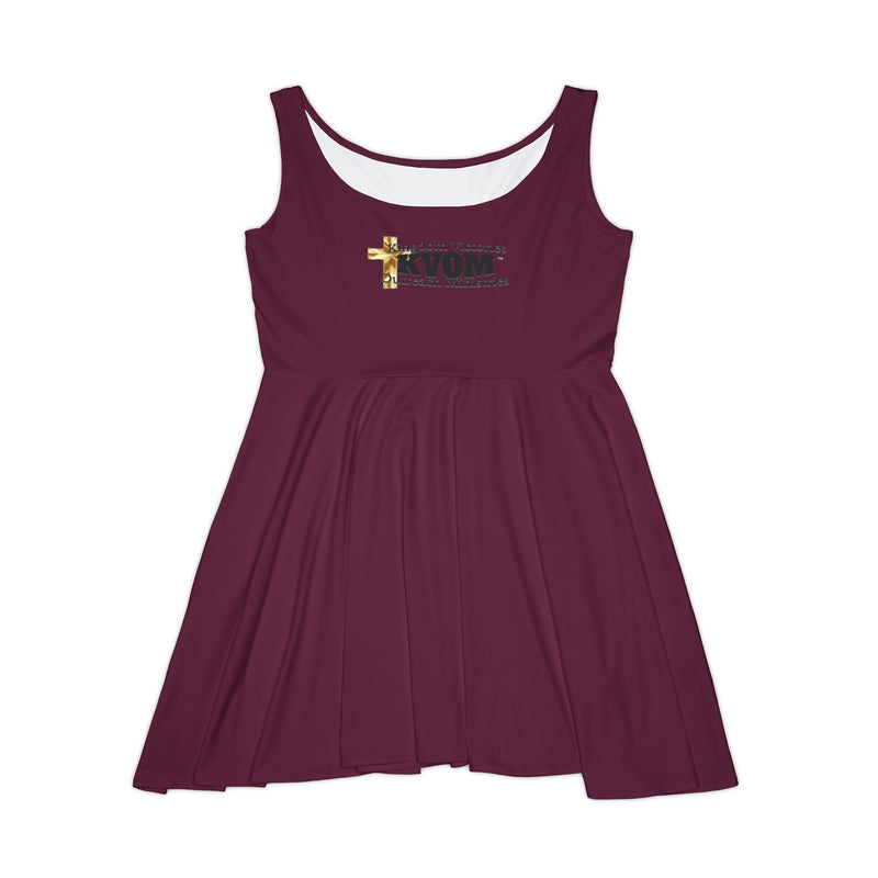 KVOM Logo Women's Skater Dress, Maroon, Black Logo