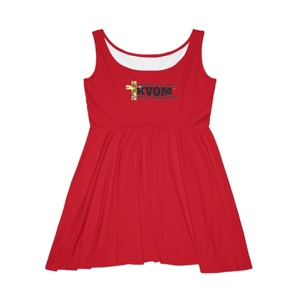 KVOM Logo Women's Skater Dress, Red, Black Logo