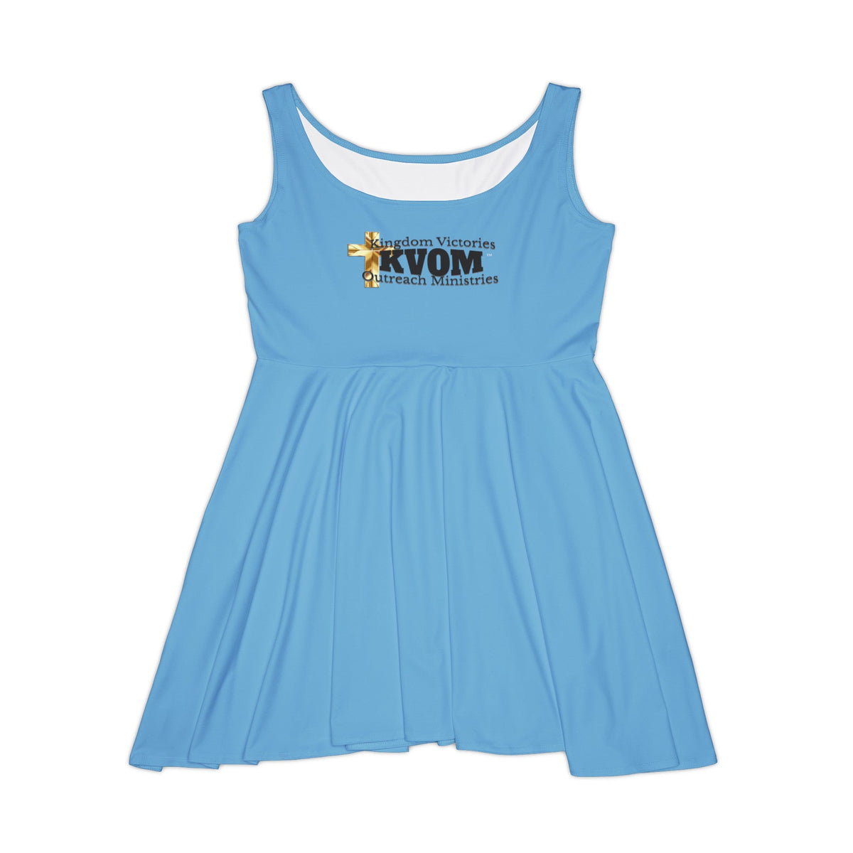 KVOM Logo Women's Skater Dress, Sky Blue, Black Logo