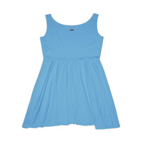 KVOM Logo Women's Skater Dress, Sky Blue, Black Logo