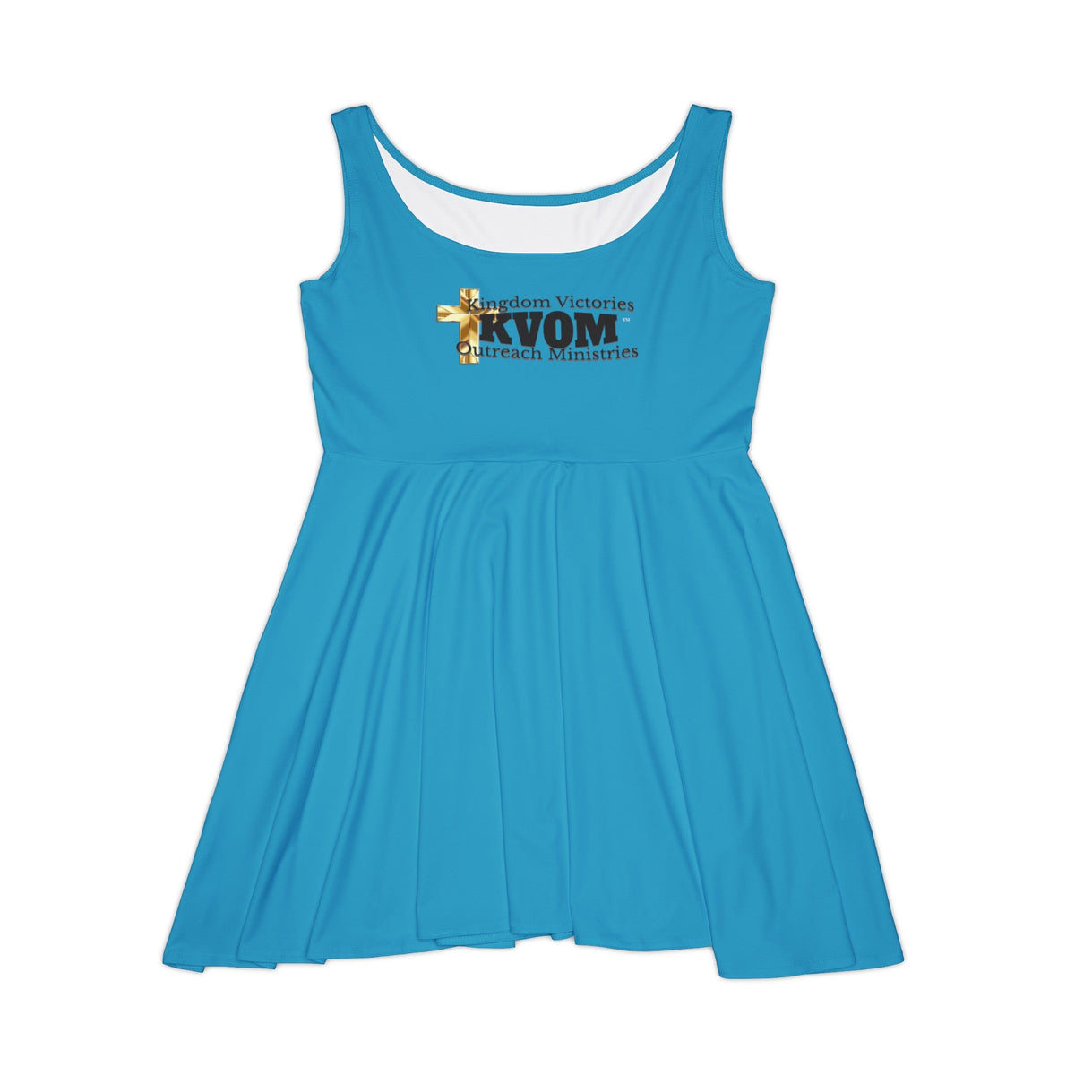 KVOM Logo Women's Skater Dress, Turquoise, Black Logo