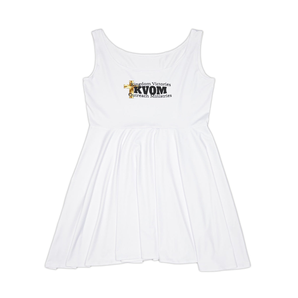 KVOM Logo Women's Skater Dress, White, Black Logo