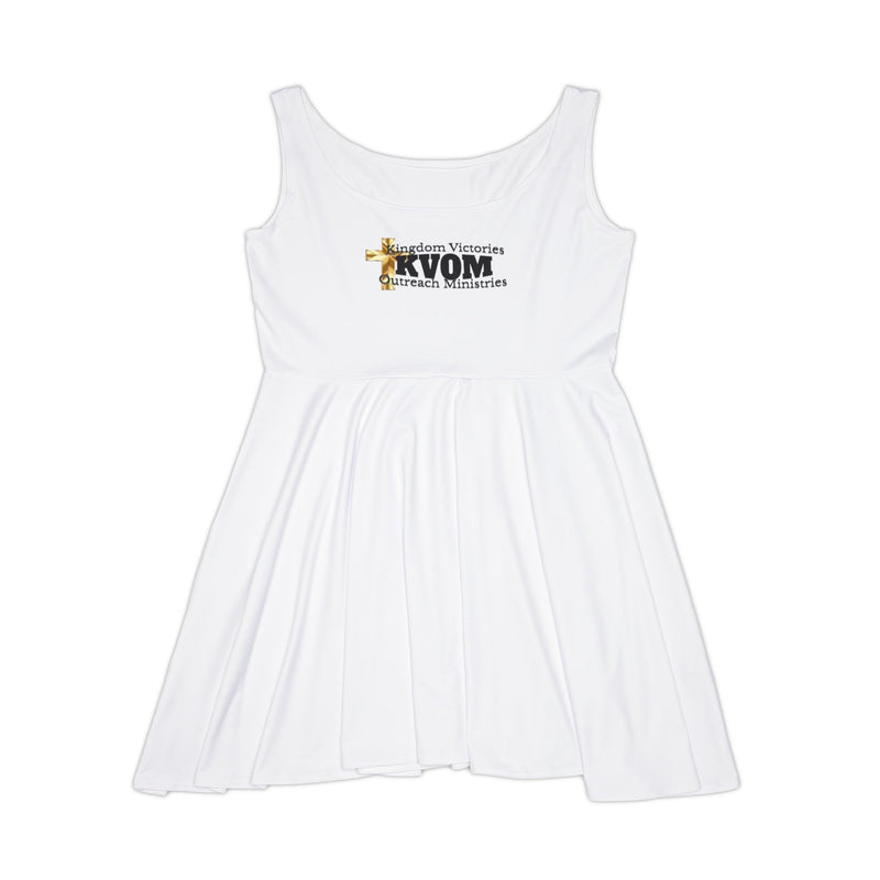 KVOM Logo Women's Skater Dress, White, Black Logo