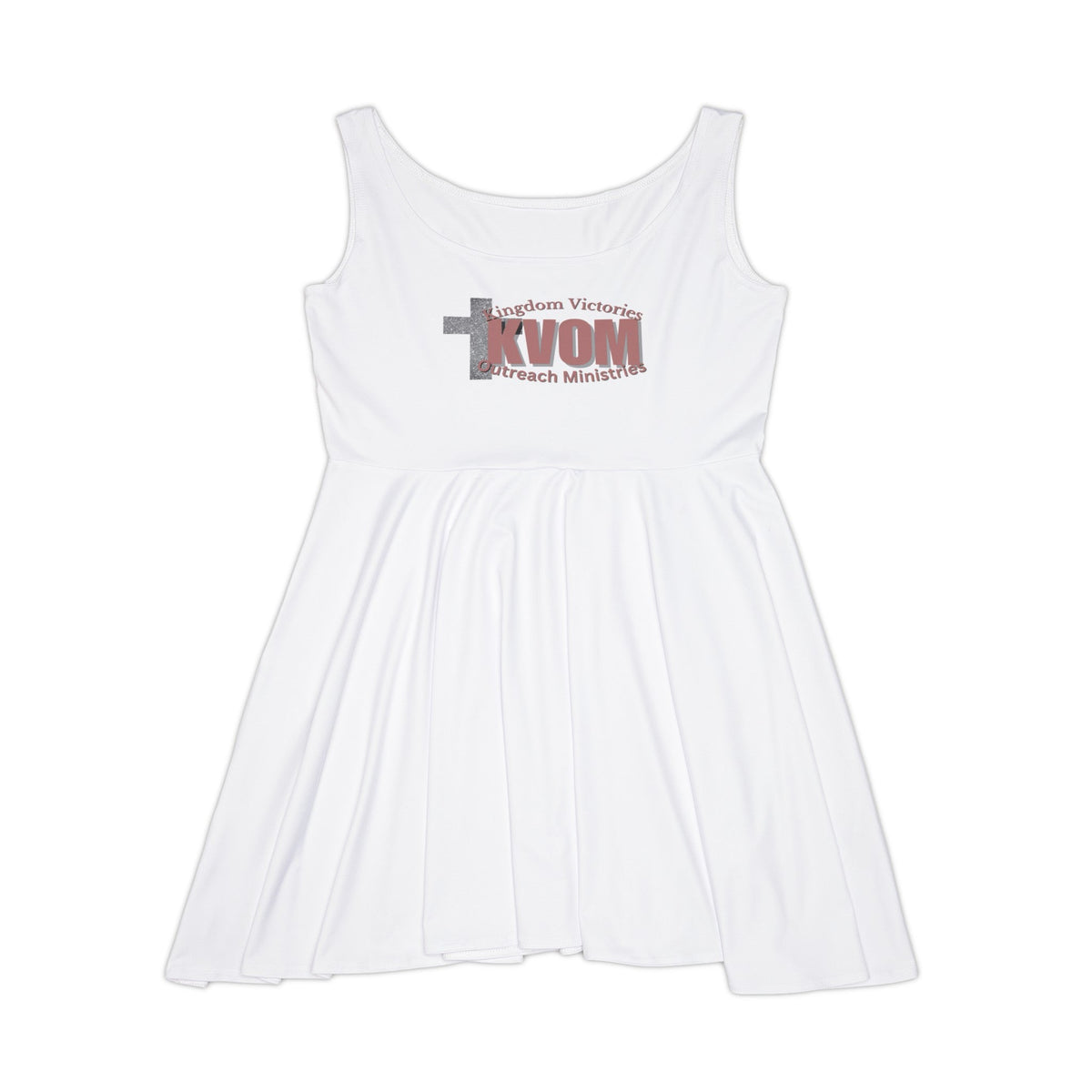 KVOM Logo Women's Skater Dress, White, Mauve Logo