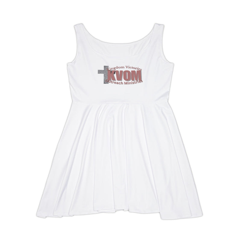 KVOM Logo Women's Skater Dress, White, Mauve Logo