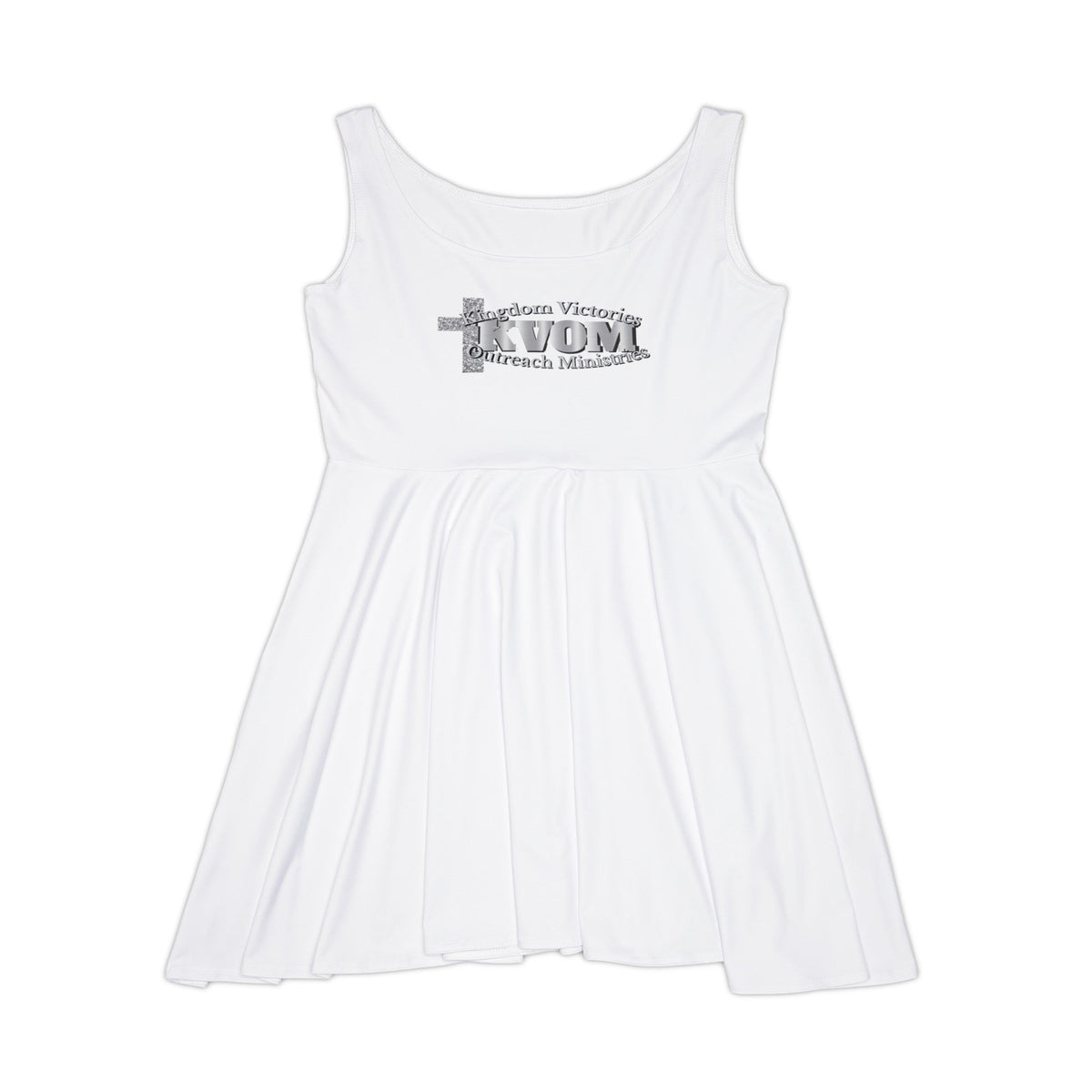 KVOM Logo Women's Skater Dress, White, Silver Logo