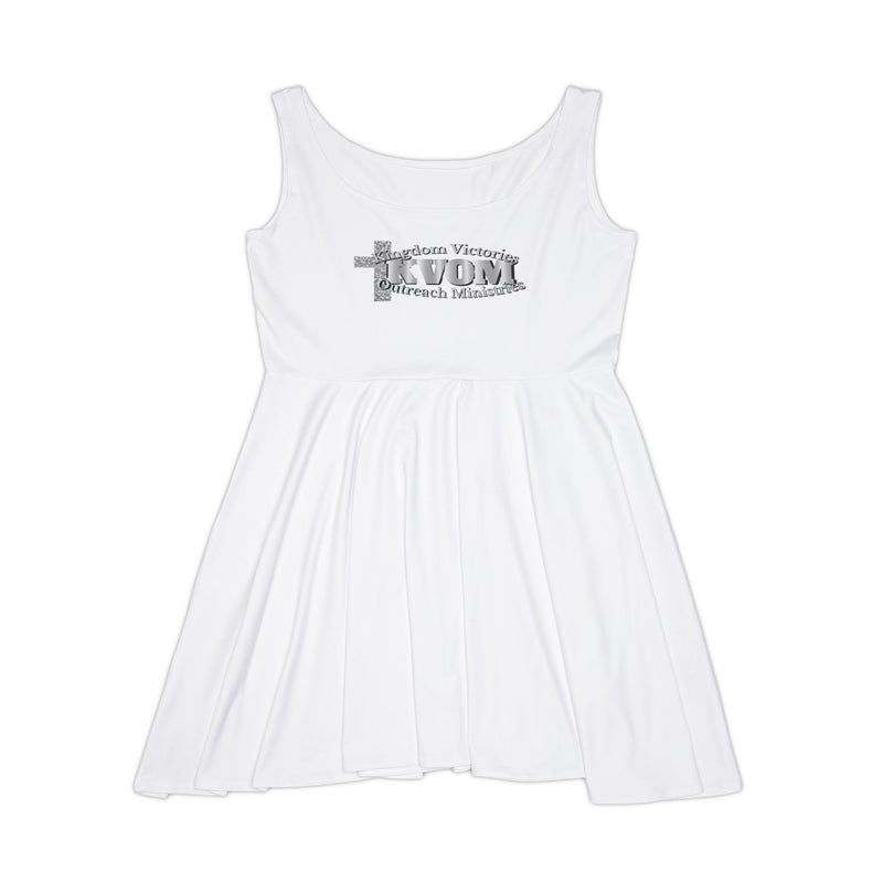 KVOM Logo Women's Skater Dress, White, Silver Logo