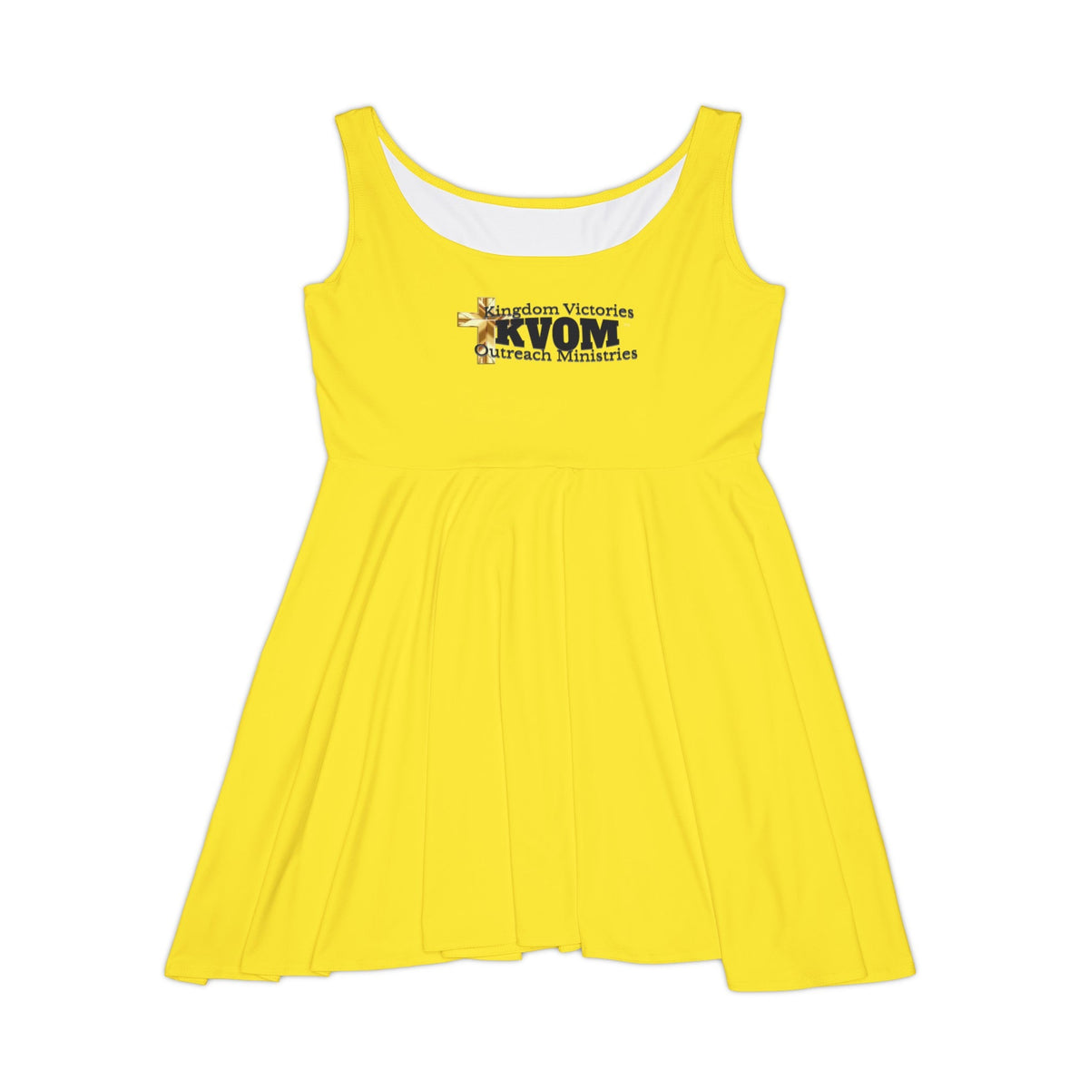 KVOM Logo Women's Skater Dress, Yellow, Black Logo