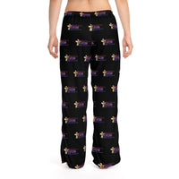 KVOM Moses Temple Colored Logo Patterned Women's Comfy Pants, Black-KVOM