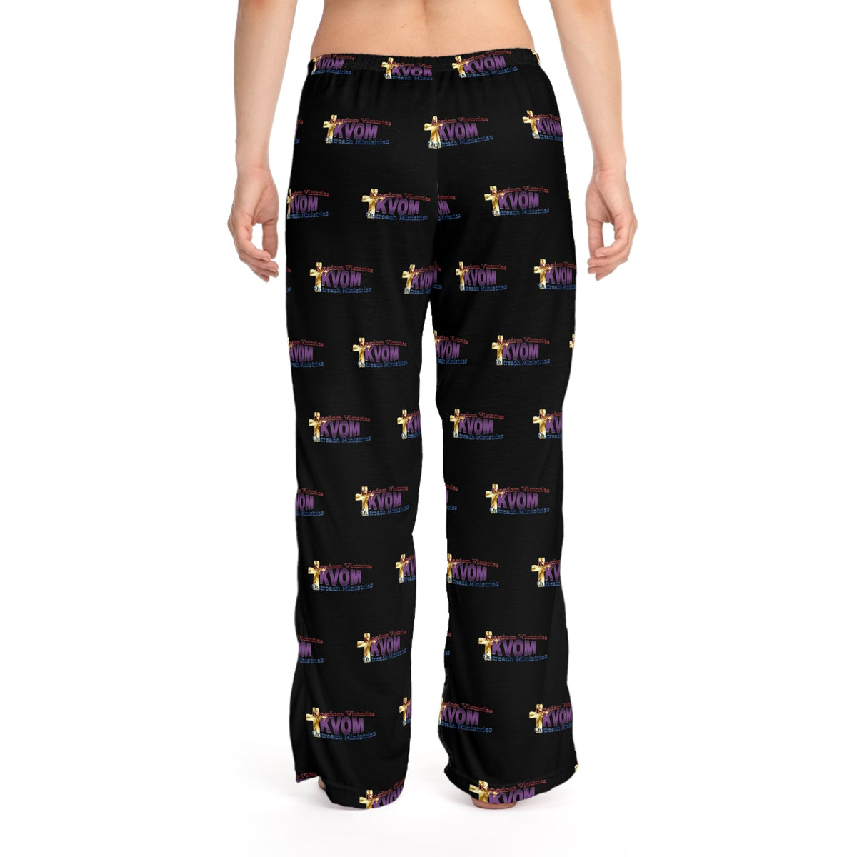 KVOM Moses Temple Colored Logo Patterned Women's Comfy Pants, Black-KVOM