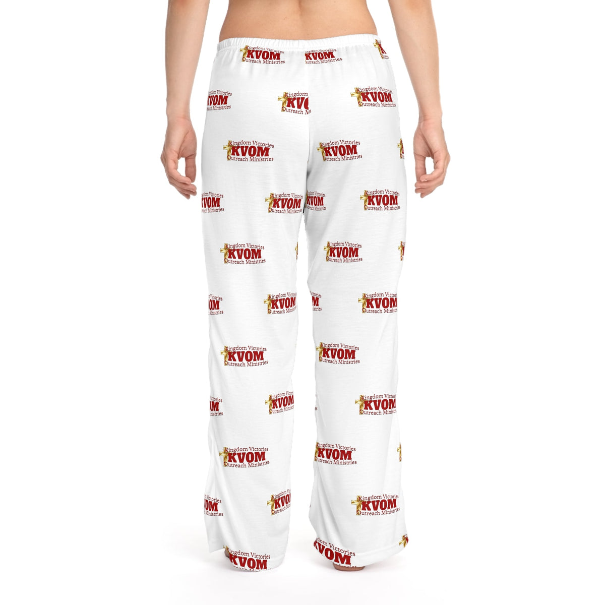 KVOM Red Logo Women's Comfy Pants, White-KVOM