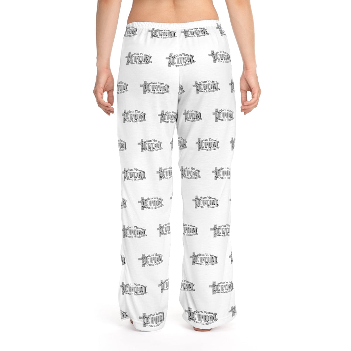 KVOM Silver Steel Logo Patterned Women's Comfy Pants, White-KVOM