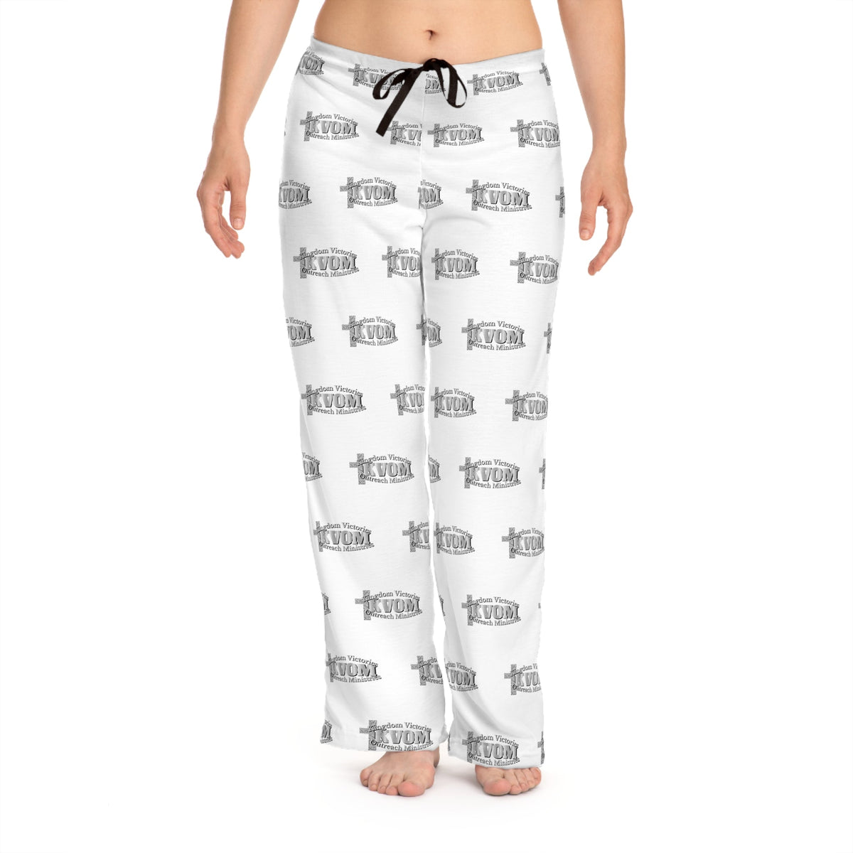 KVOM Silver Steel Logo Patterned Women's Comfy Pants, White-KVOM