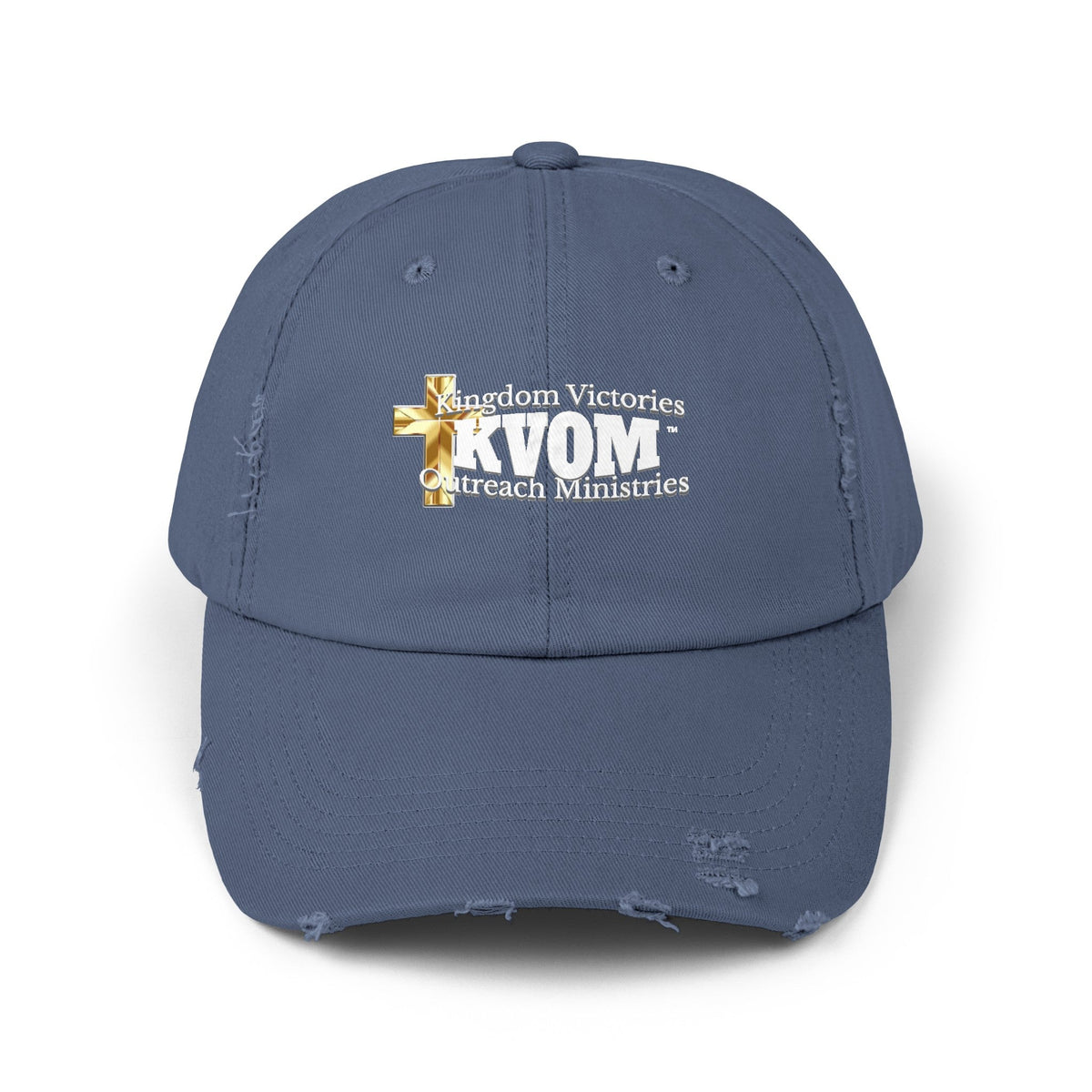 KVOM White Logo Distressed Cap-KVOM; Christian Clothing; Women’s Clothing; Men's Clothes, Men's Hats, Women’s T-Shirts; Hoodies Sale; Ladies Tops; Ladies Dresses; Floral Tops; Floral Dresses; Flower Clothes; Activewear; Glorious; Psalms; Blessings On Blessings; Teens Clothing; Christian Book Store; Girl’s Clothing Sale; Mother’s Day Sale; Gifts For Sister; Christian Gifts; Gifts for Daughter; Spring Sale; Clearance Sale; Jesus; Christ Is King; Holy Ghost; God Got Me; Spiritual Warrior; Prophetic; Blessings;