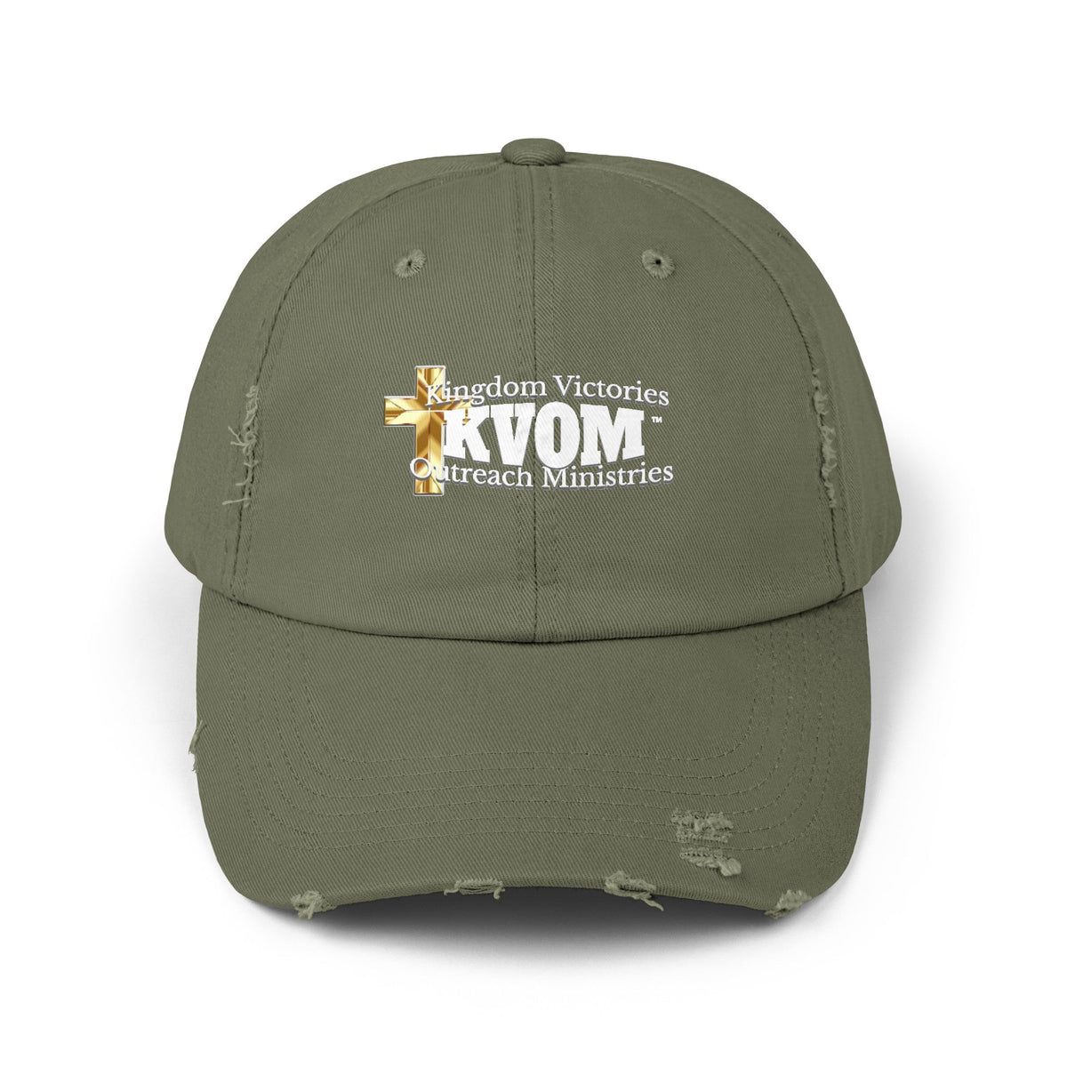 KVOM White Logo Distressed Cap-KVOM; Christian Clothing; Women’s Clothing; Men's Clothes, Men's Hats, Women’s T-Shirts; Hoodies Sale; Ladies Tops; Ladies Dresses; Floral Tops; Floral Dresses; Flower Clothes; Activewear; Glorious; Psalms; Blessings On Blessings; Teens Clothing; Christian Book Store; Girl’s Clothing Sale; Mother’s Day Sale; Gifts For Sister; Christian Gifts; Gifts for Daughter; Spring Sale; Clearance Sale; Jesus; Christ Is King; Holy Ghost; God Got Me; Spiritual Warrior; Prophetic; Blessings;