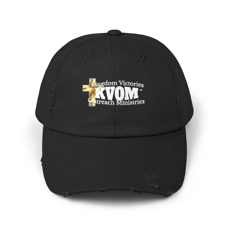 KVOM White Logo Distressed Cap-KVOM; Christian Clothing; Women’s Clothing; Men's Clothes, Men's Hats, Women’s T-Shirts; Hoodies Sale; Ladies Tops; Ladies Dresses; Floral Tops; Floral Dresses; Flower Clothes; Activewear; Glorious; Psalms; Blessings On Blessings; Teens Clothing; Christian Book Store; Girl’s Clothing Sale; Mother’s Day Sale; Gifts For Sister; Christian Gifts; Gifts for Daughter; Spring Sale; Clearance Sale; Jesus; Christ Is King; Holy Ghost; God Got Me; Spiritual Warrior; Prophetic; Blessings;