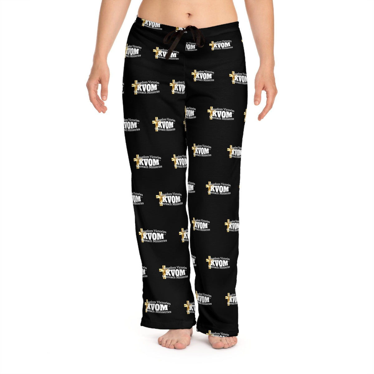 KVOM White Logo Patterned Women's Comfy Pants, Black-KVOM