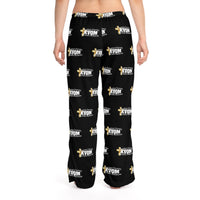 KVOM White Logo Patterned Women's Comfy Pants, Black-KVOM