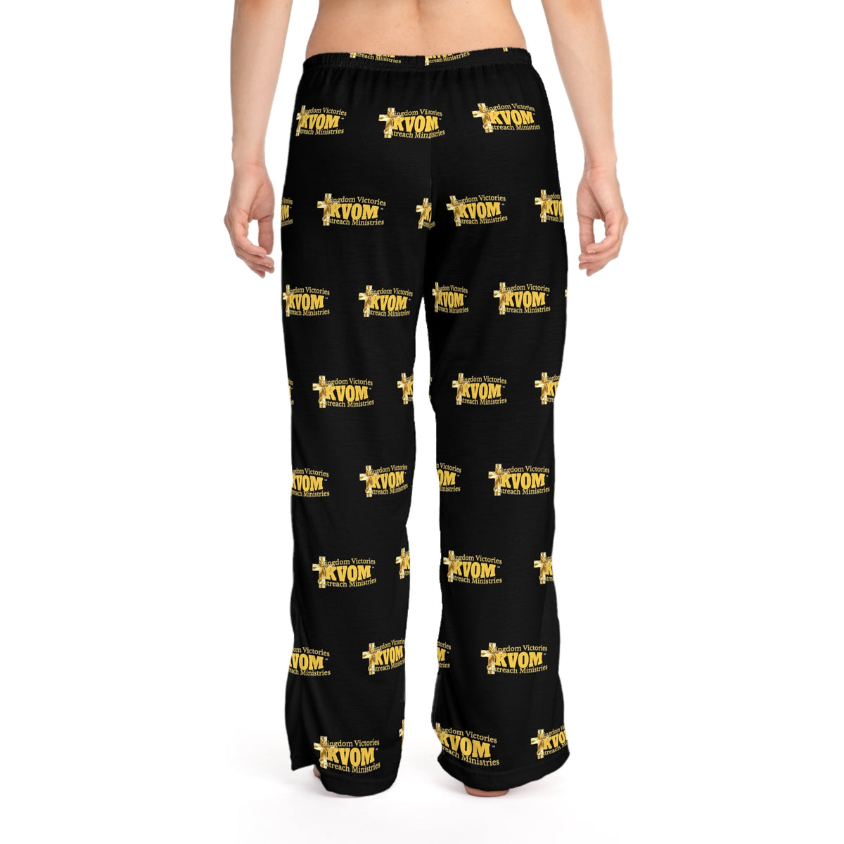 KVOM Yellow Gold Logo Patterned Women's Comfy Pants, Black-KVOM