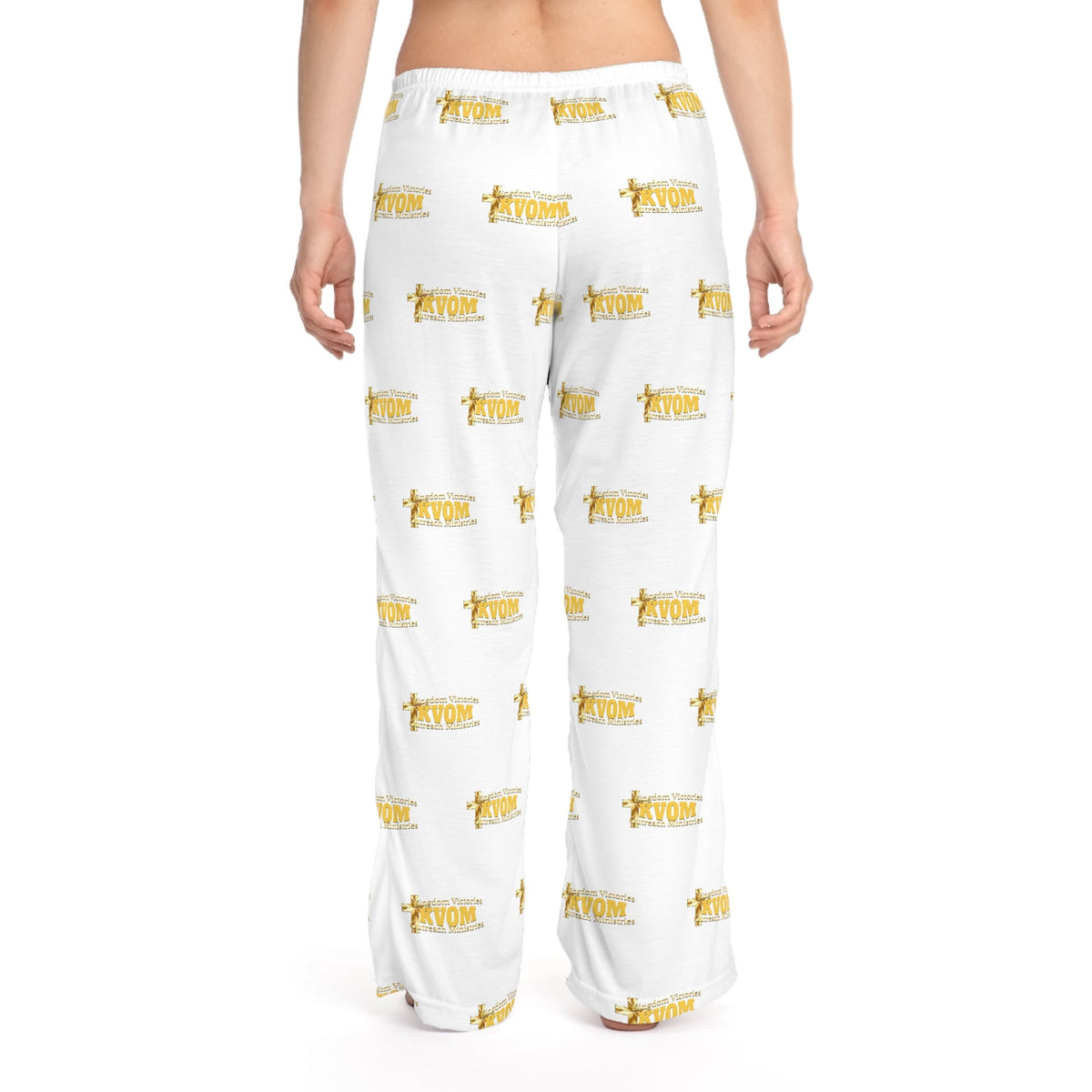 KVOM Yellow Gold Logo Patterned Women's Comfy Pants, White-KVOM