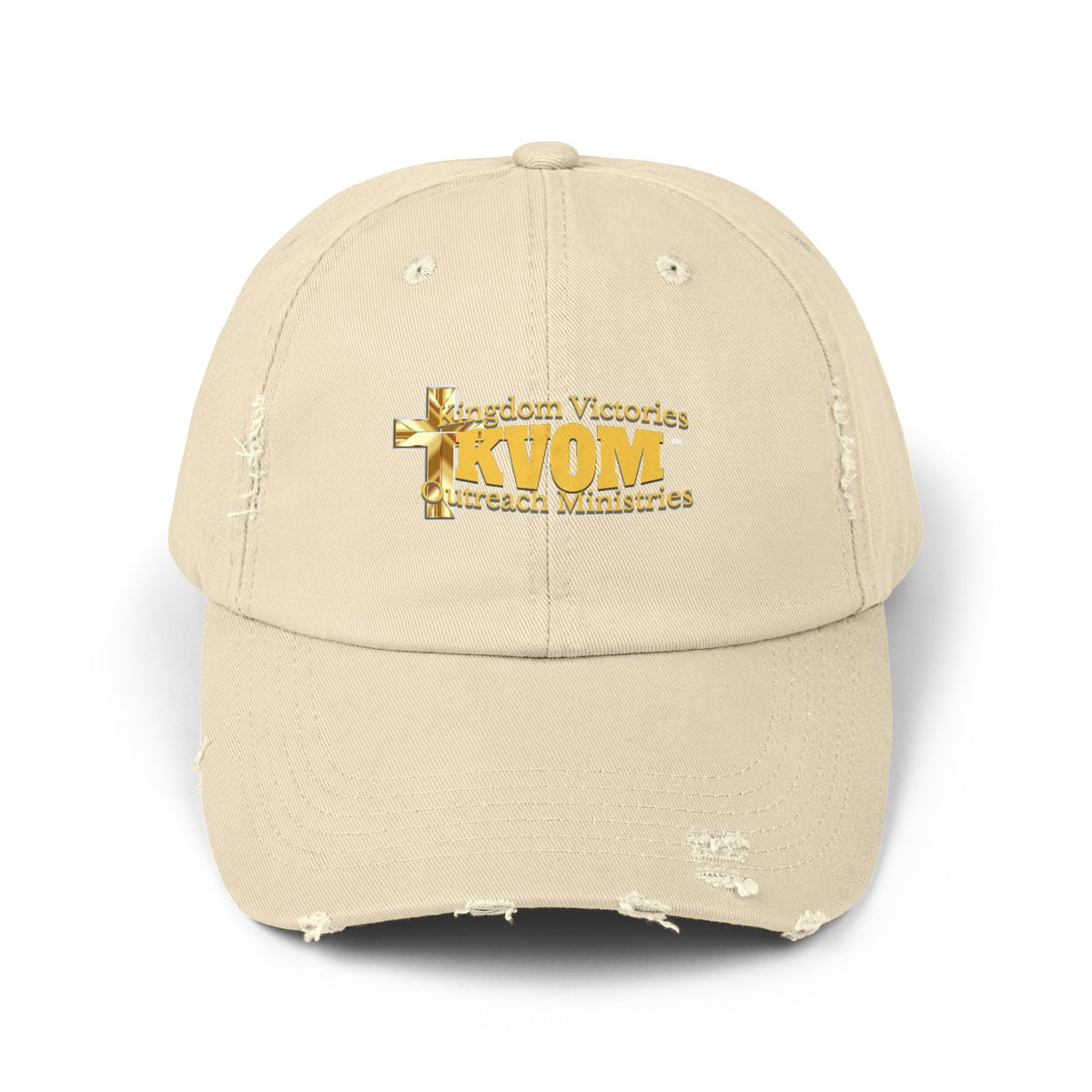 KVOM Yellow Gold Logo Unisex Distressed Cap-KVOM; Christian Clothing; Women’s Clothing; Men's Clothes, Men's Hats, Women’s T-Shirts; Hoodies Sale; Ladies Tops; Ladies Dresses; Floral Tops; Floral Dresses; Flower Clothes; Activewear; Glorious; Psalms; Blessings On Blessings; Teens Clothing; Christian Book Store; Girl’s Clothing Sale; Mother’s Day Sale; Gifts For Sister; Christian Gifts; Gifts for Daughter; Spring Sale; Clearance Sale; Jesus; Christ Is King; Holy Ghost; God Got Me; Spiritual Warrior; Propheti