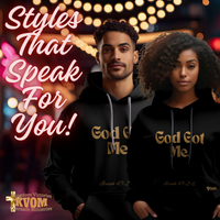 God Got Me Unisex Heavy Blend™ Hoodie: Black, White, Gold Print