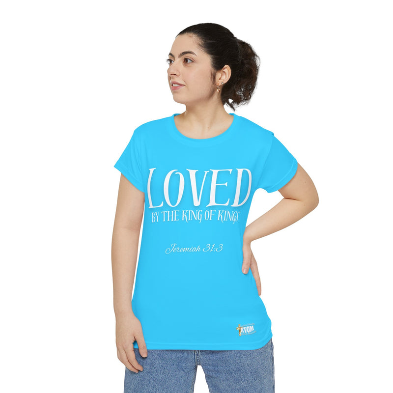 LOVED By The King of Kings Women's Short Sleeve Shirt True Blue-KVOM