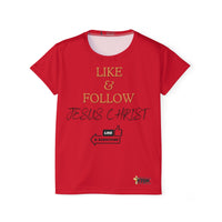 Like & Follow Jesus Women's Jersey T-Shirt, Red-KVOM