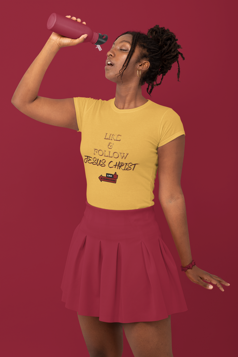 Like & Follow Jesus Women's T-Shirt, Yellow & Red