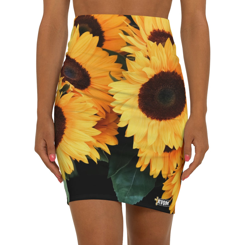 Loving Myself & Jesus Sunflowers Women's Mid-Waist Pencil Skirt-KVOM