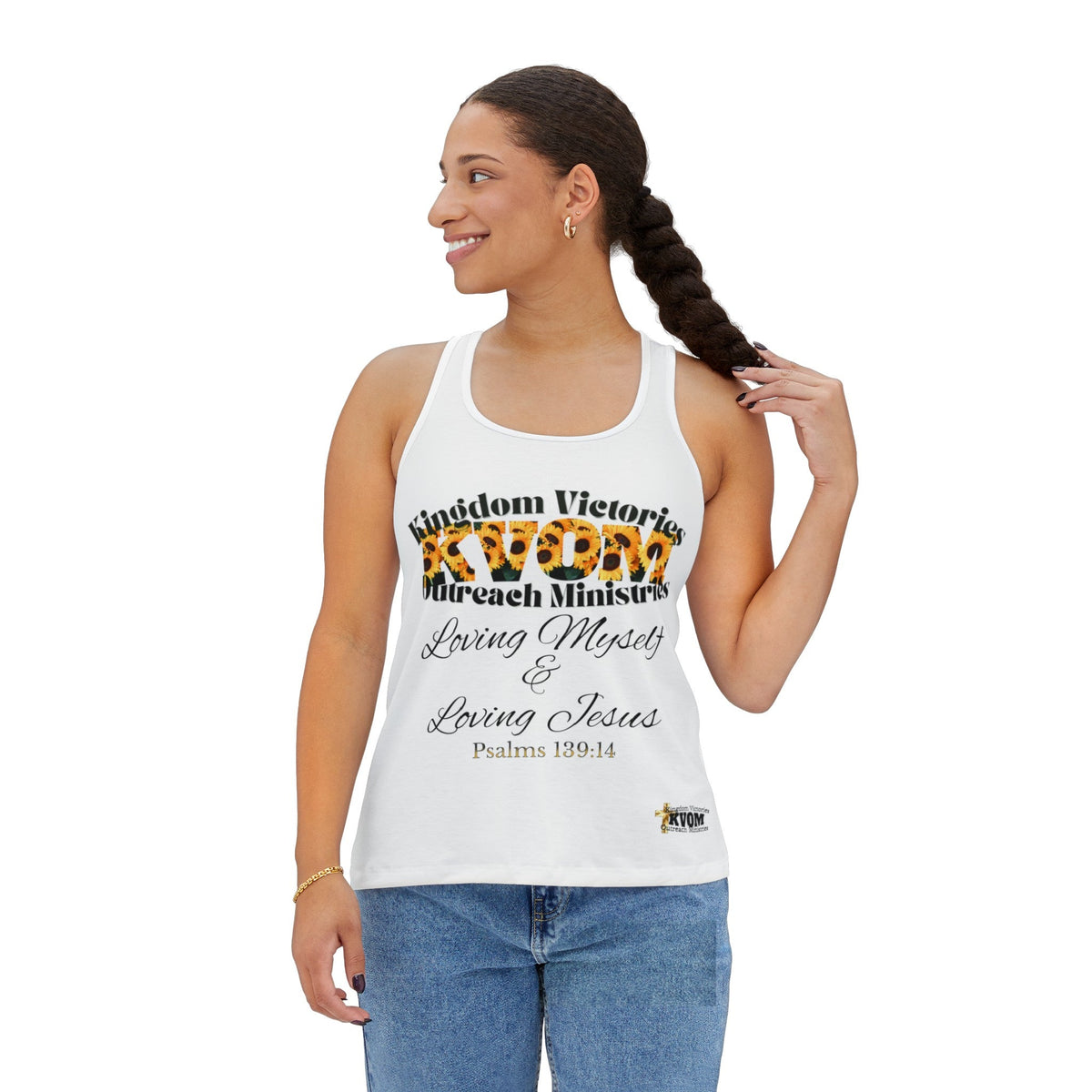 Loving Myself & Jesus Women's Tank Top, White-KVOM