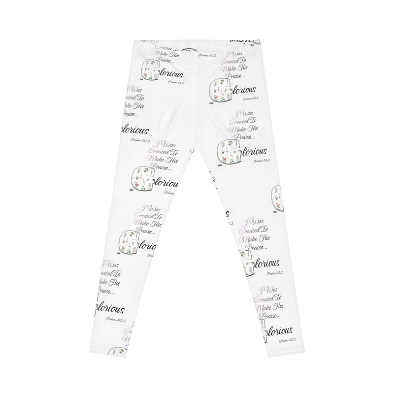 Make His Praise GLORIOIUS Women's Casual Leggings, White-KVOM