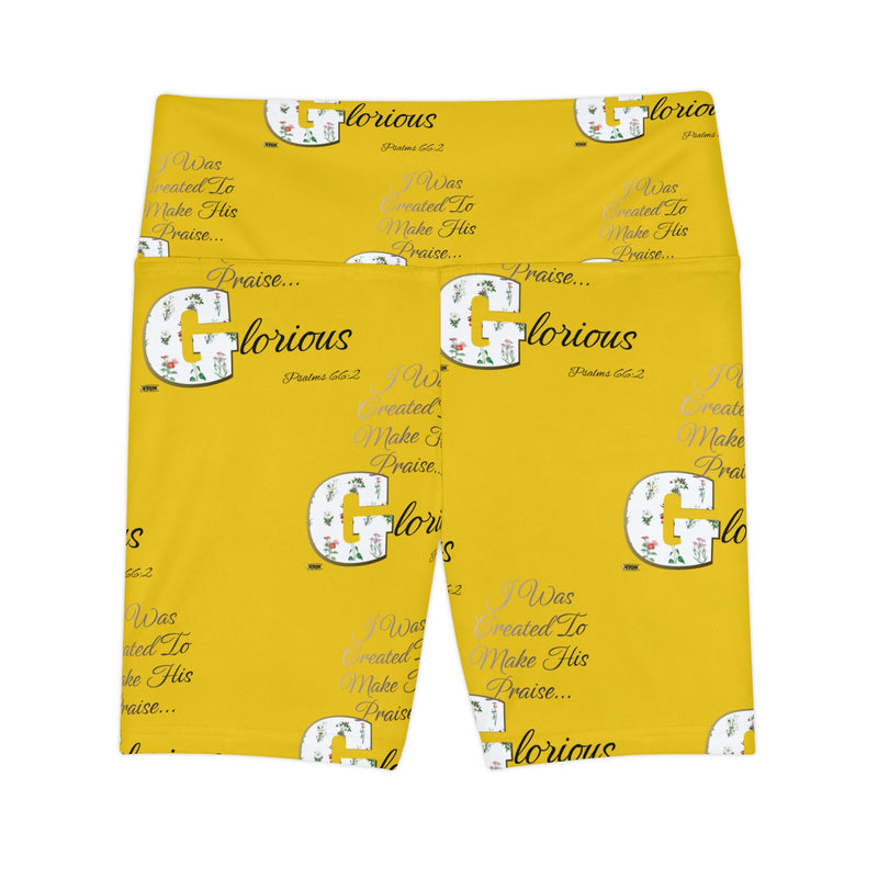 Make His Praise GLORIOUS Women's Workout Shorts Yellow-KVOM