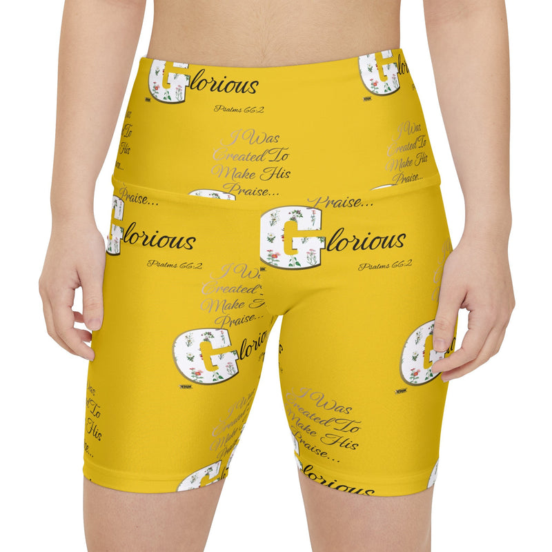 Make His Praise GLORIOUS Women's Workout Shorts Yellow-KVOM