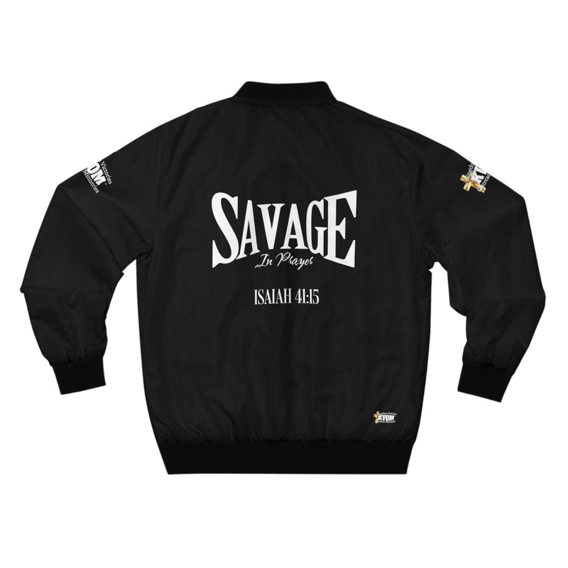 Savage In Prayer Bomber Jacket, Black-KVOM